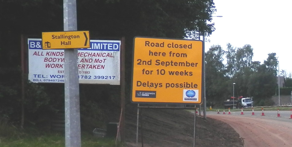 Road closure sign 2nd Sept